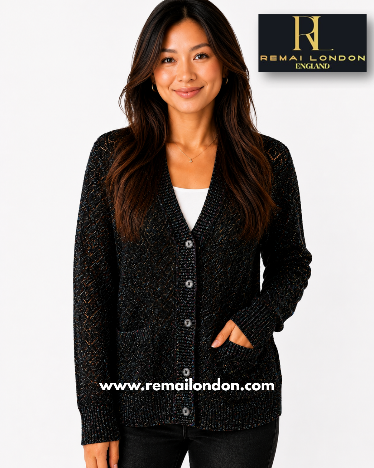 Remai London Net Glitter Cardigan - Black