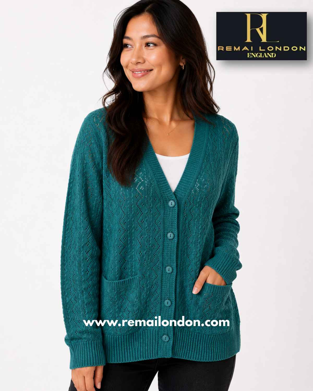 Remai London Plain Net Cardigan - Blue