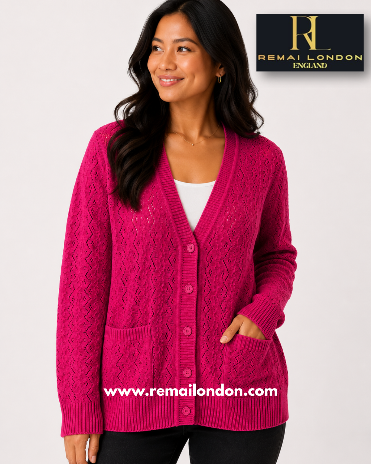 Remai London Plain Net Cardigan - Rose Pink