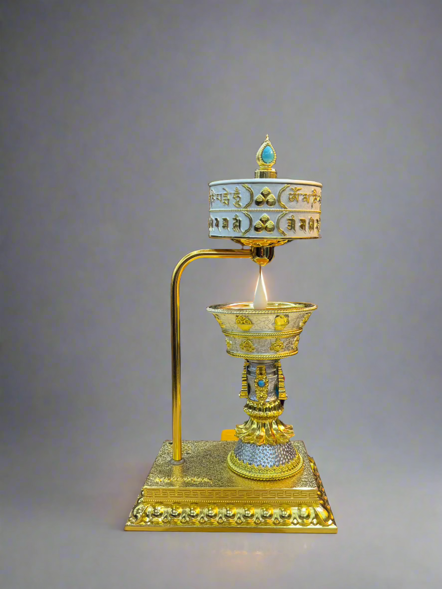 Tibetan Prayer Wheel Lamp - Silver