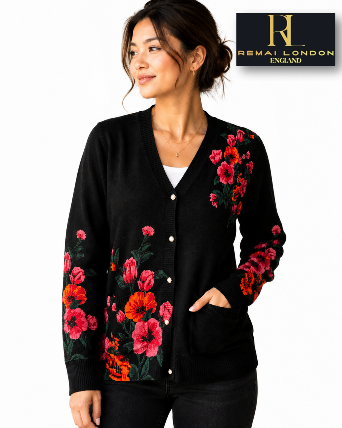 Remai London Royal Bloom Cardigan –  Black