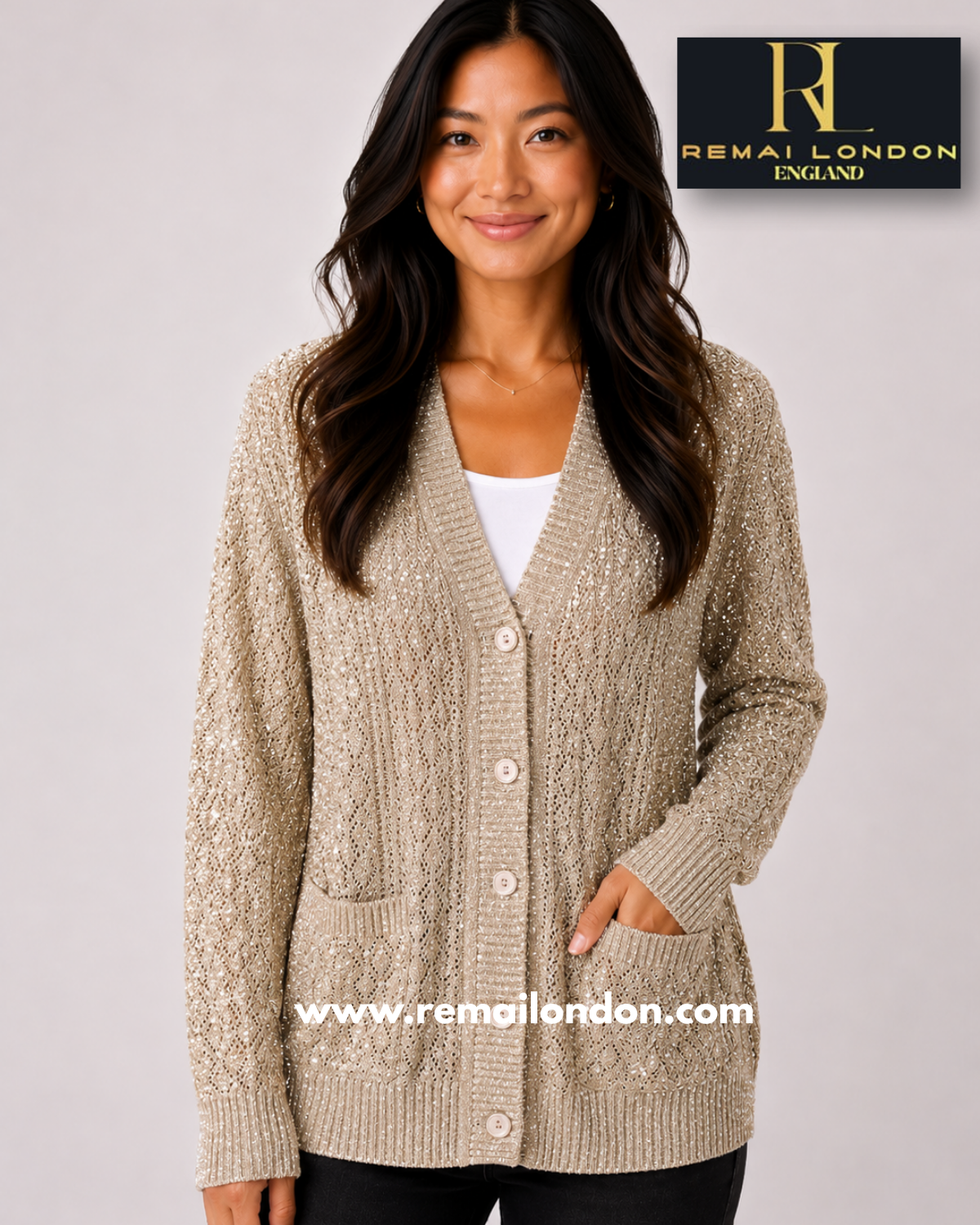 Remai London Net Glitter Cardigan - Cream