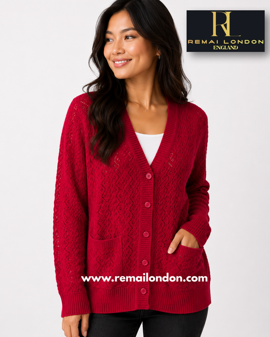 Remai London Plain Net Cardigan - Red