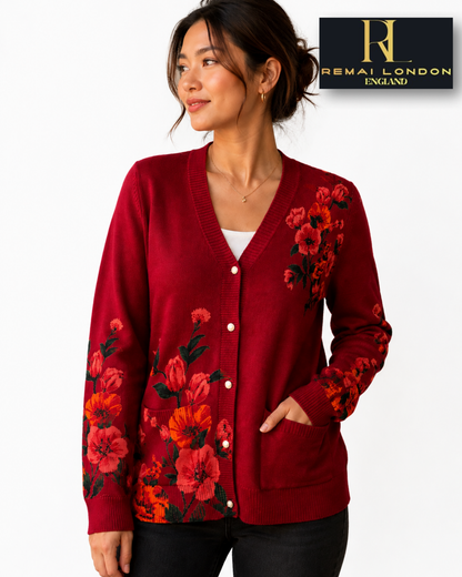 Remai London Royal Bloom Cardigan –  Maroon