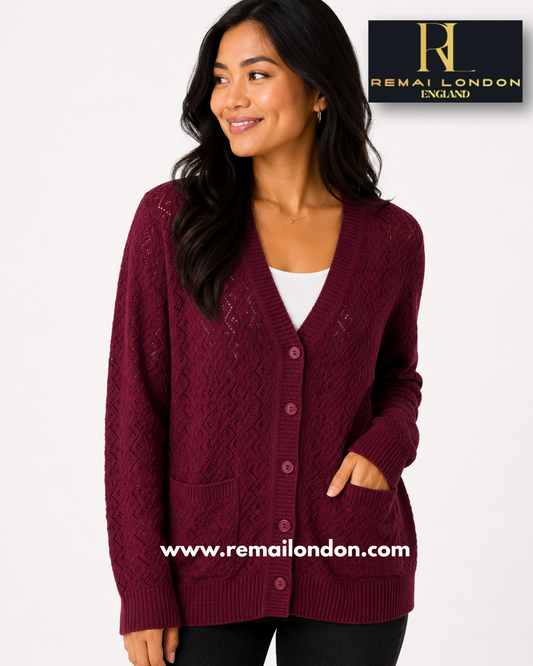 Remai London Plain Net Cardigan - Maroon