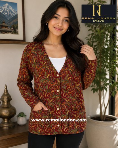 Remai London Feather Cardigan –  Maroon