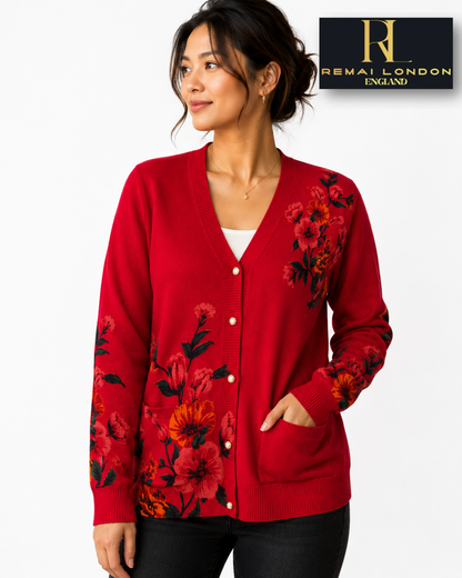 Remai London Royal Bloom Cardigan –  Red