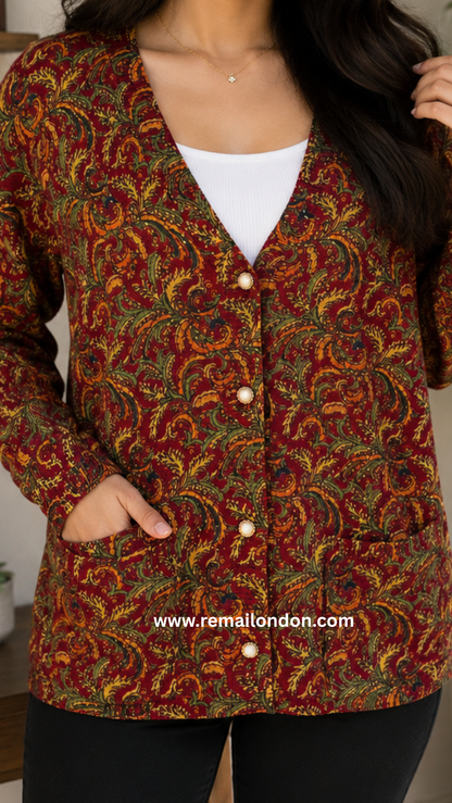 Remai London Feather Cardigan –  Maroon