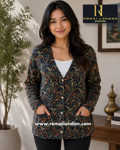 Remai London Feather Cardigan –  Navy Blue