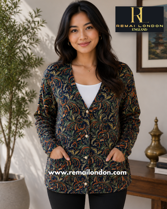 Remai London Feather Cardigan –  Navy Blue