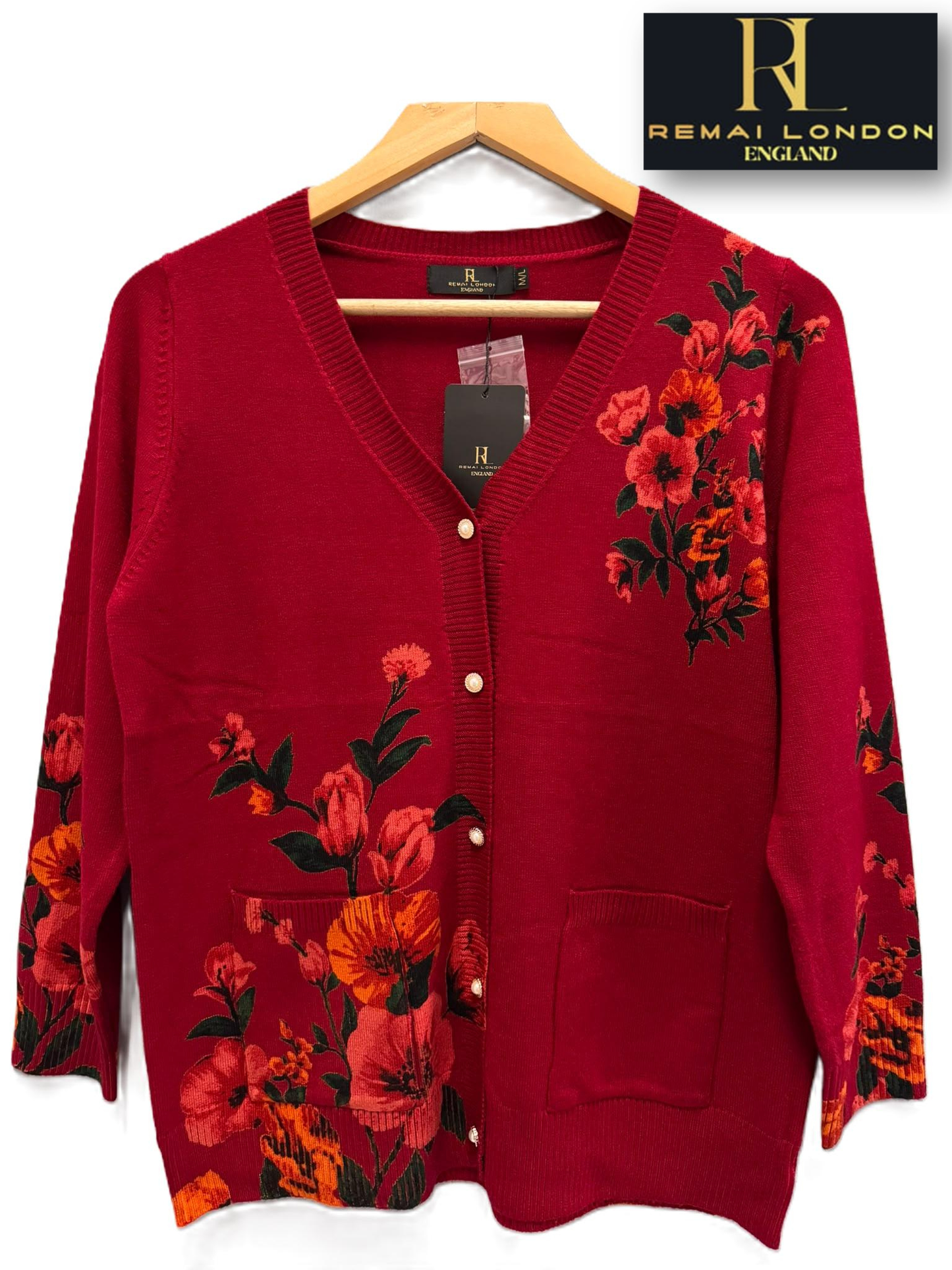 Remai London Royal Bloom Cardigan –  Maroon