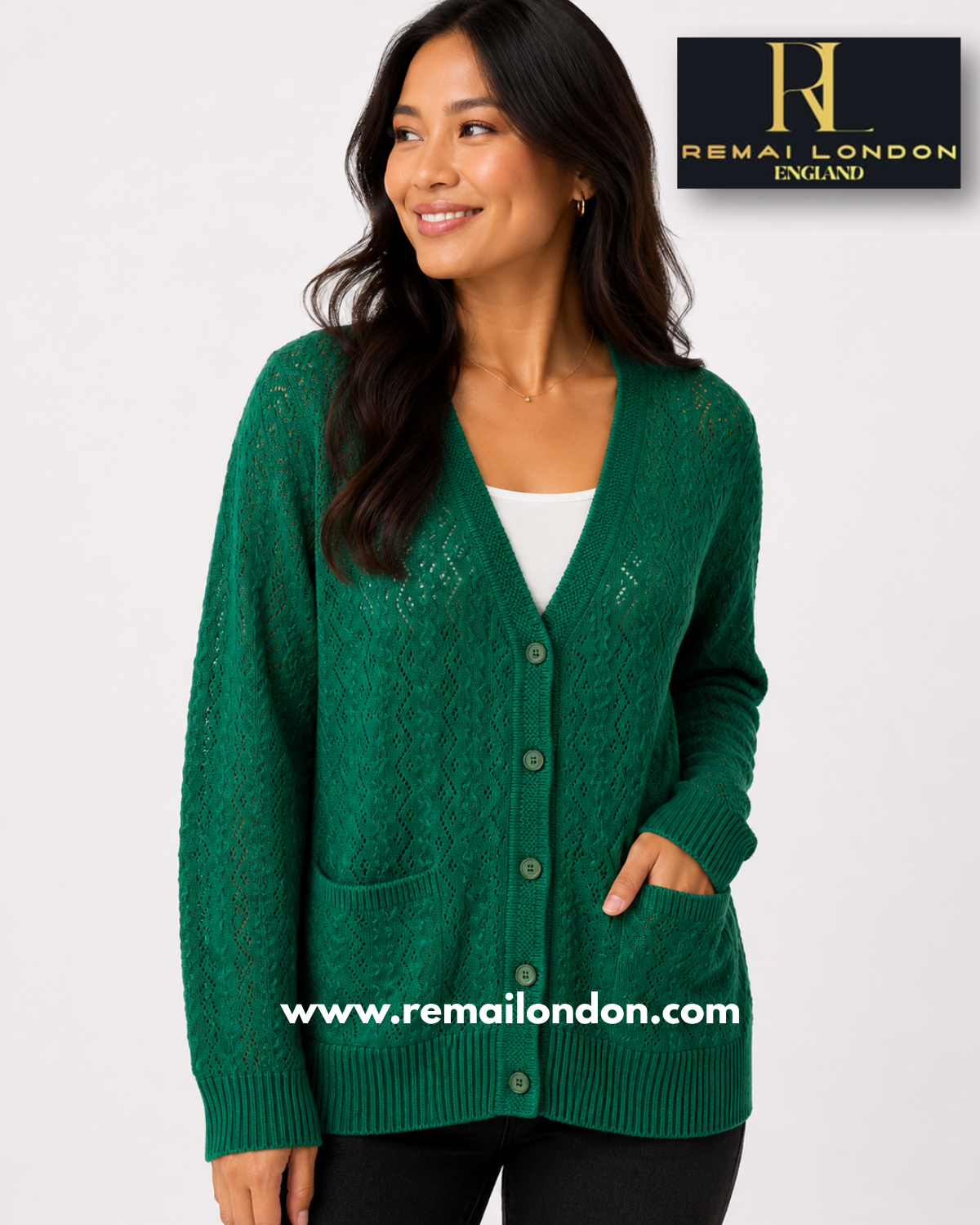 Remai London Plain Net Cardigan - Green