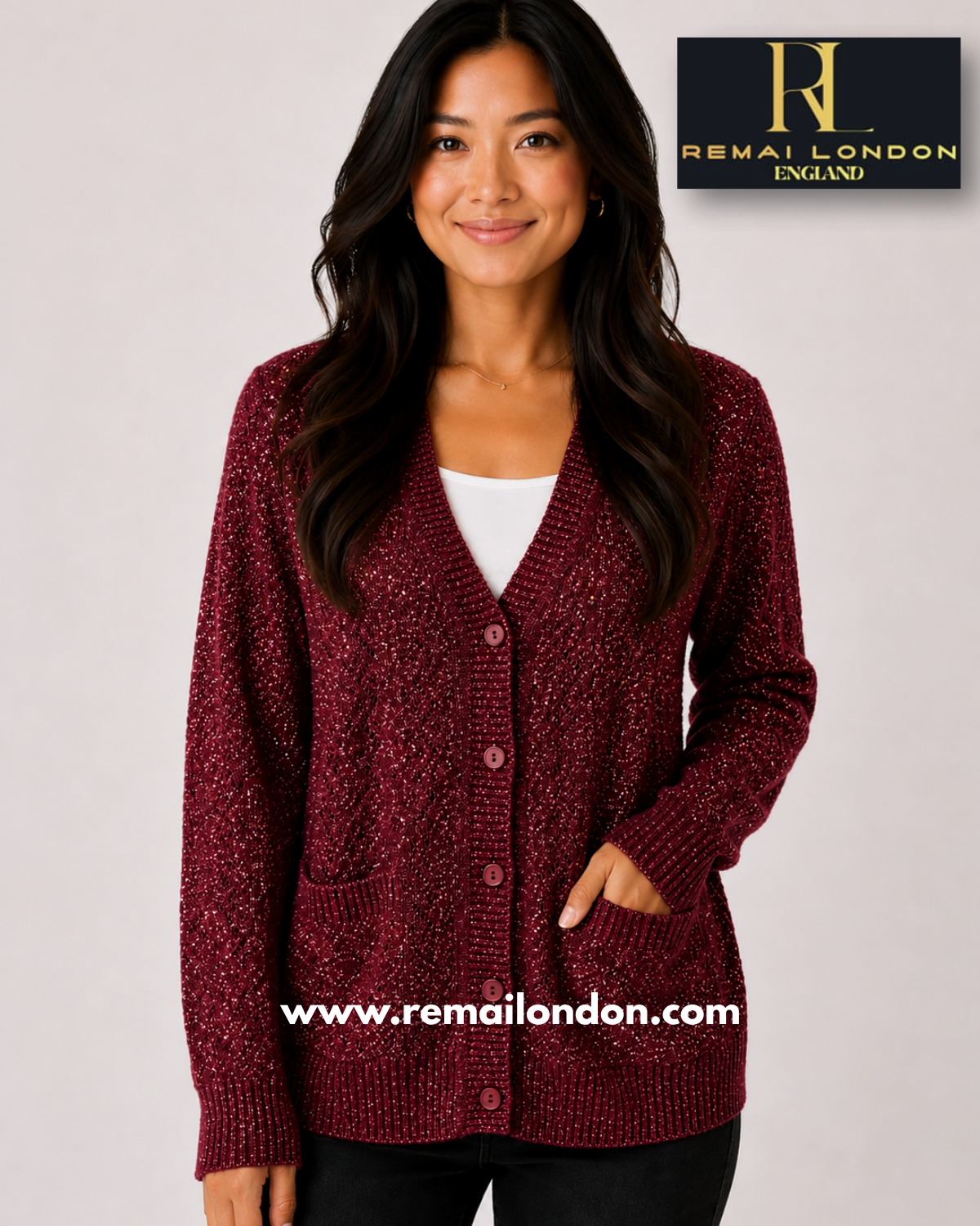 Remai London Net Glitter Cardigan - Maroon
