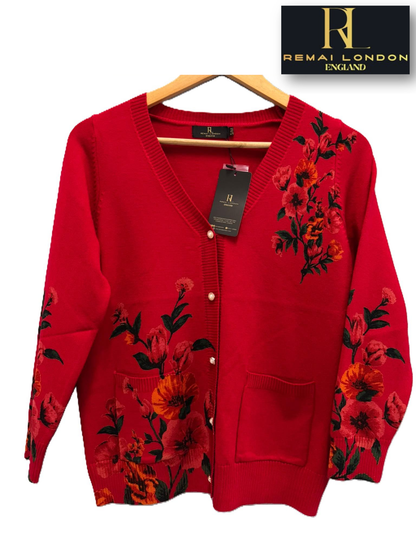 Remai London Royal Bloom Cardigan –  Red