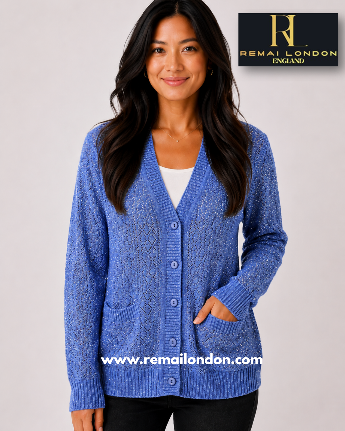 Remai London Net Glitter Cardigan - Sky Blue