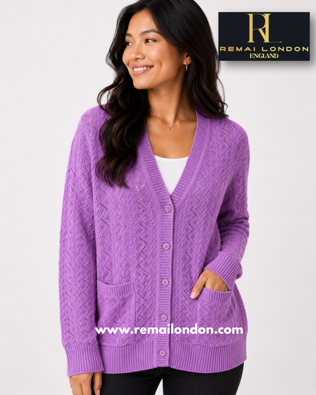 Remai London Plain Net Cardigan - Violet