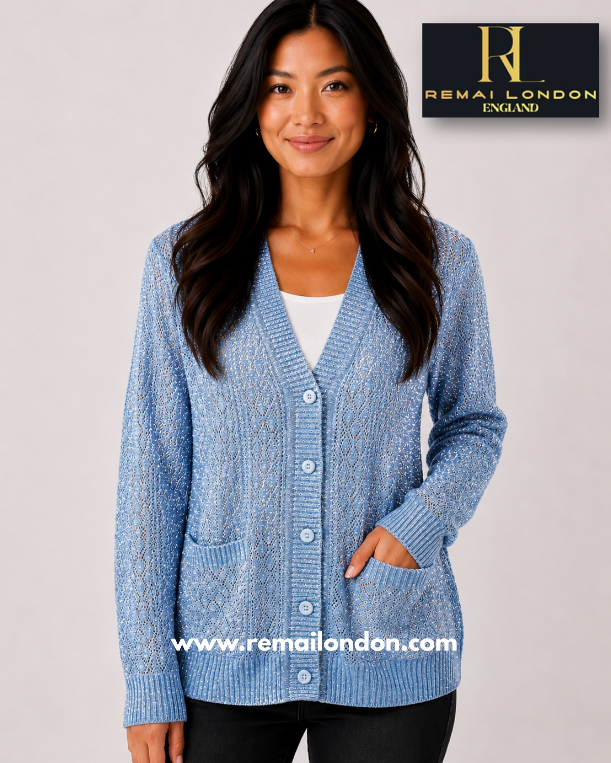 Remai London Net Glitter Cardigan - Light Blue