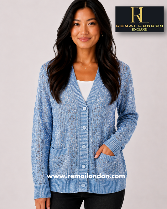 Remai London Net Glitter Cardigan - Light Blue