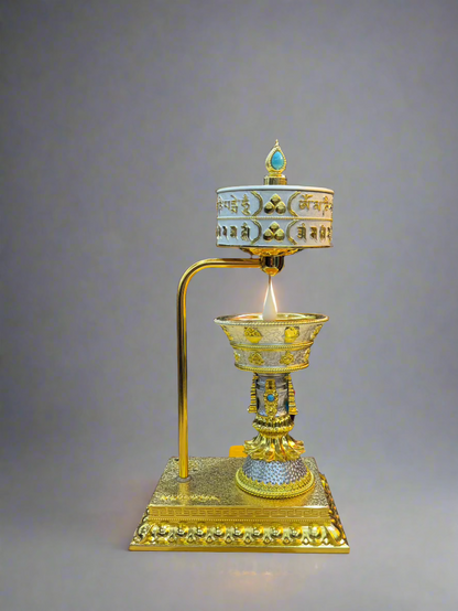 Tibetan Prayer Wheel Lamp - Silver