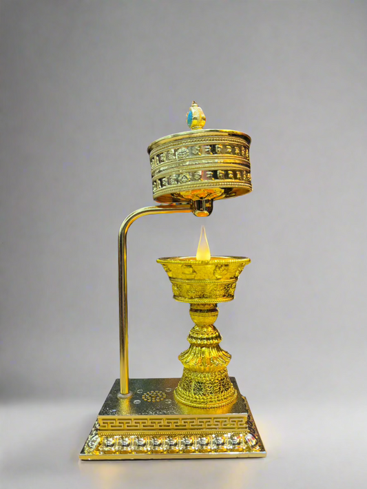 Tibetan Prayer Wheel Lamp - Gold