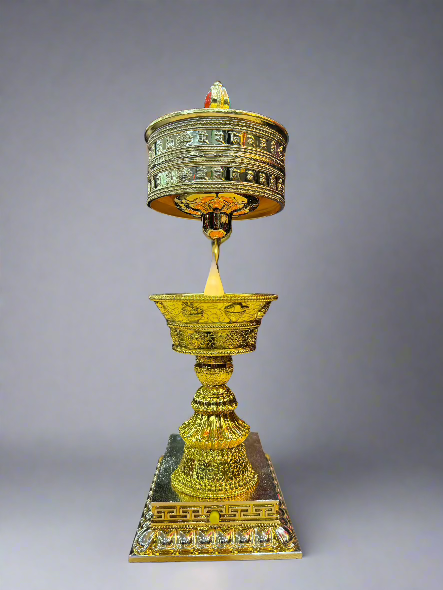 Tibetan Prayer Wheel Lamp - Gold