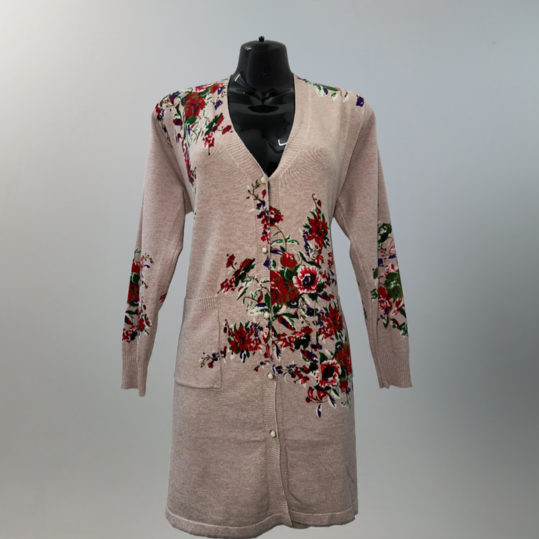 Remai London Floral Long Cardigan w/ Pocket