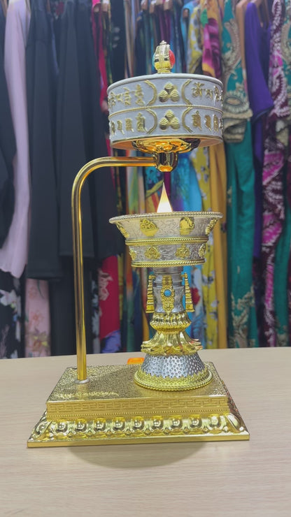 Tibetan Prayer Wheel Lamp - Silver